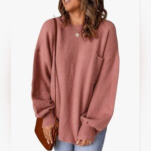 Oversized Pink Knit Sweater with Pocket